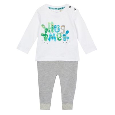 Baby boys' white 'Hug me' print top and grey jogging bottoms set